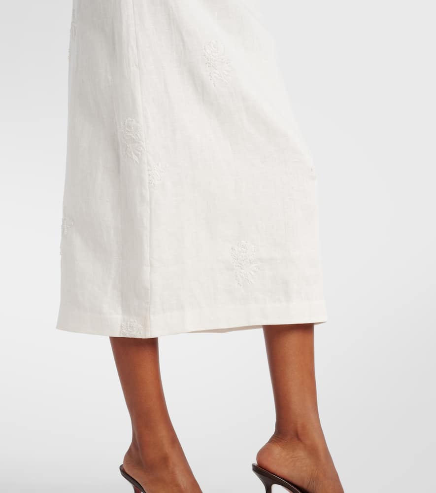 Alessandra embroidered linen midi skirt