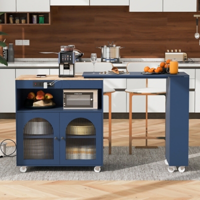 Dovelina Zenyra Kitchen Island With Extended Table, Navy