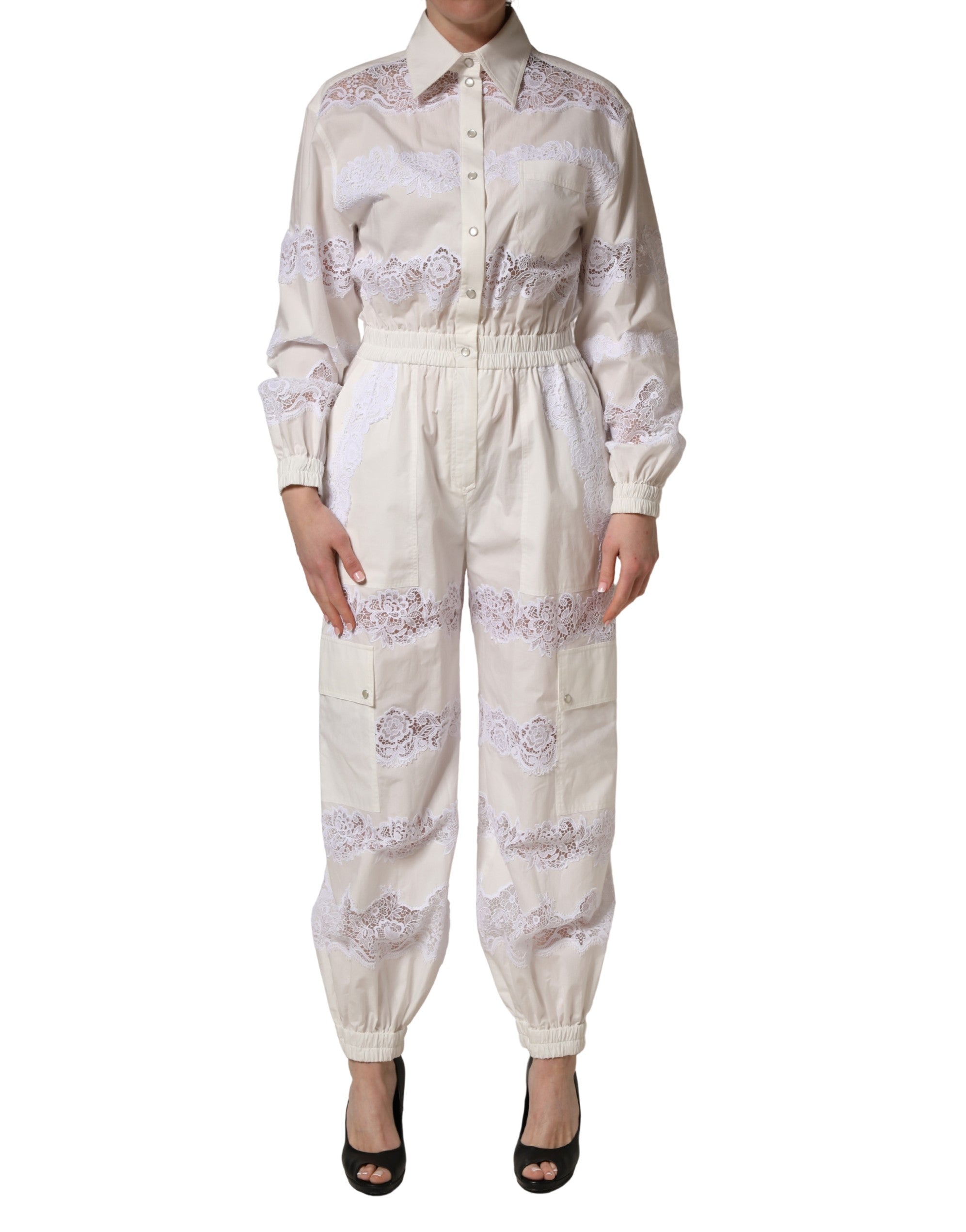 Lace-Trim Cotton Jumpsuit — White