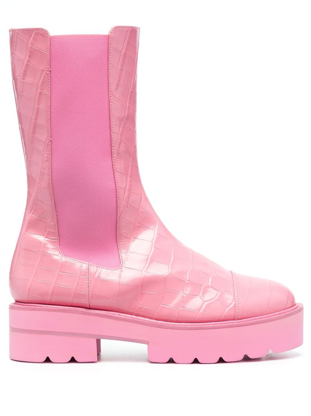 Crocodile-effect leather boots - Pink