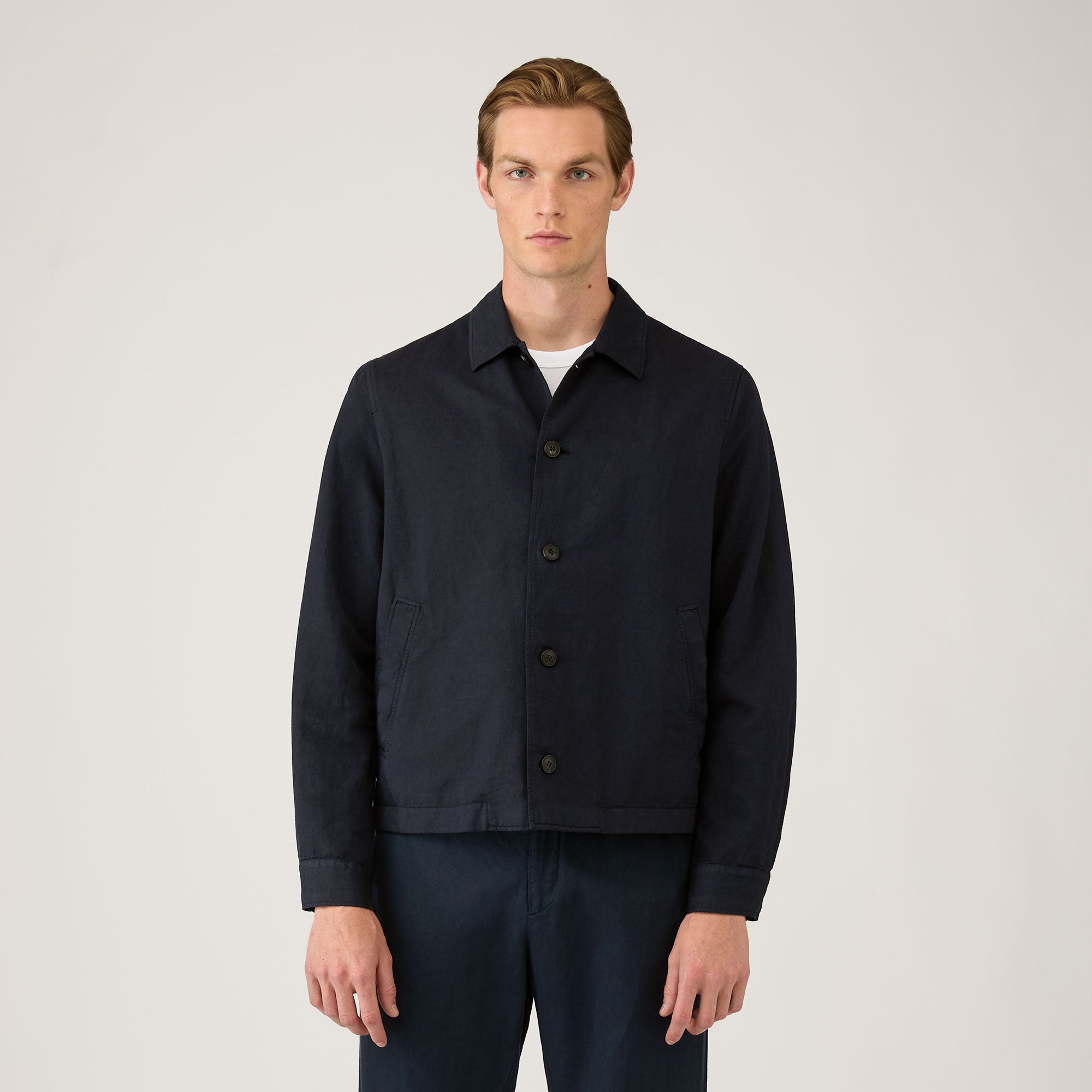 Men's Cotton Linen Jacket in Navy XL