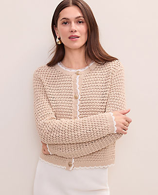 Ann Taylor Scalloped Trim Cardigan