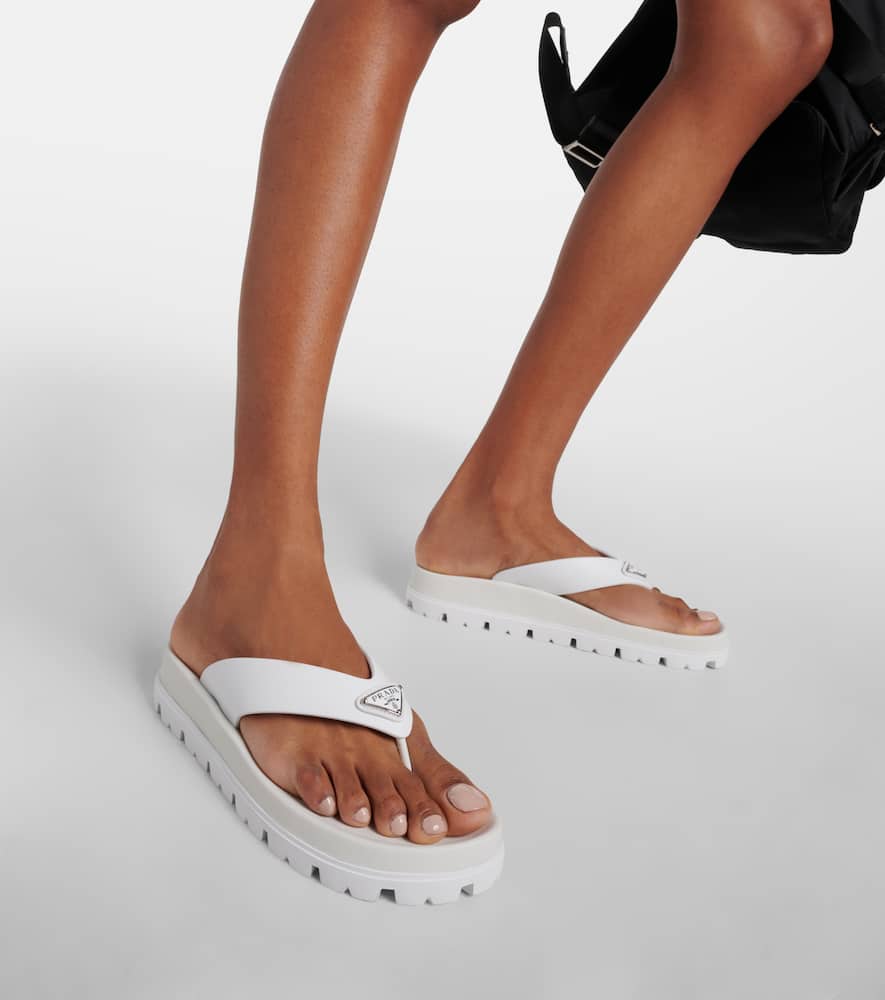Leather-trimmed thong sandals