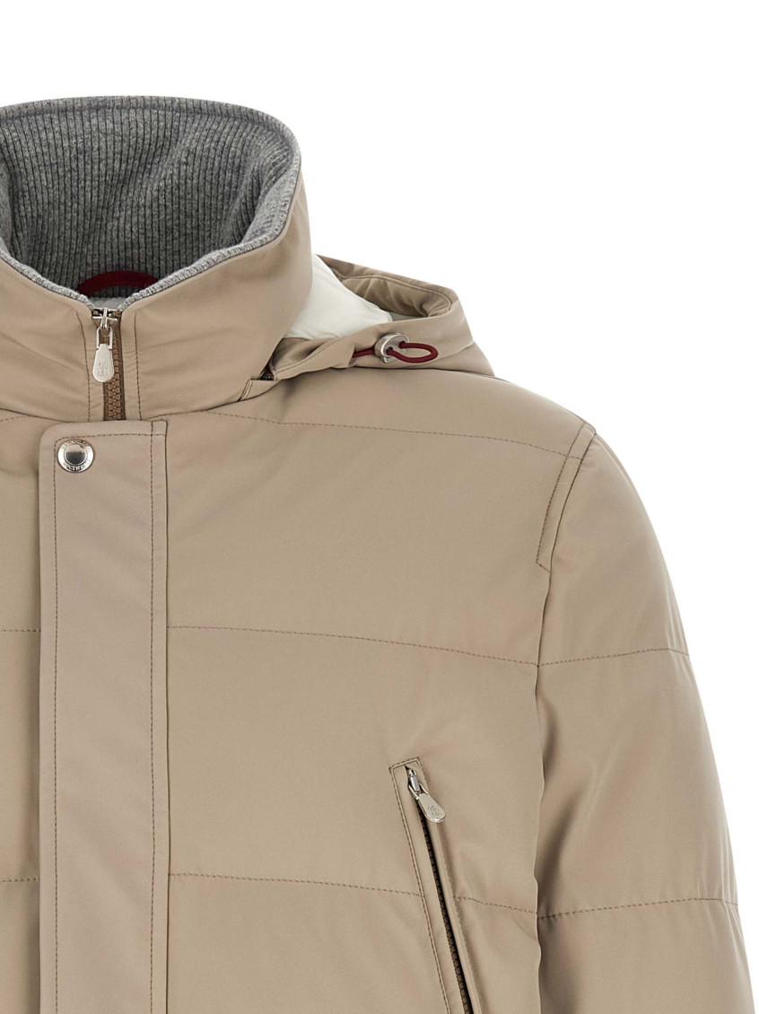 Beige Quilted Parka Jacket