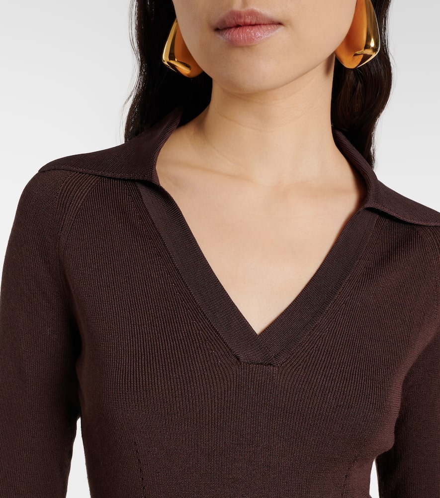 Ribbed-knit polo sweater
