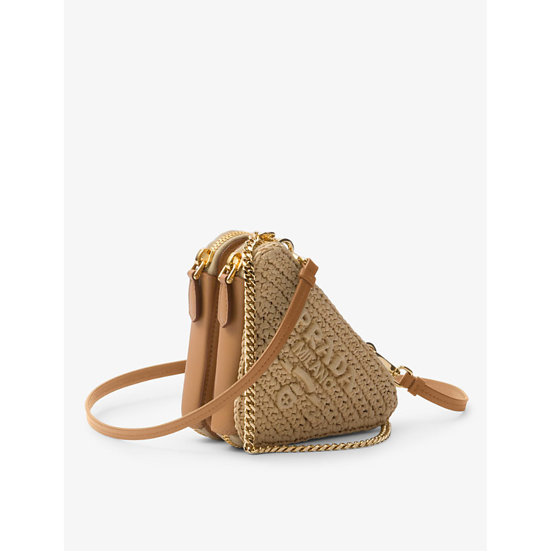 Womens Neutral Triangle-shaped Woven Cross-body bag 