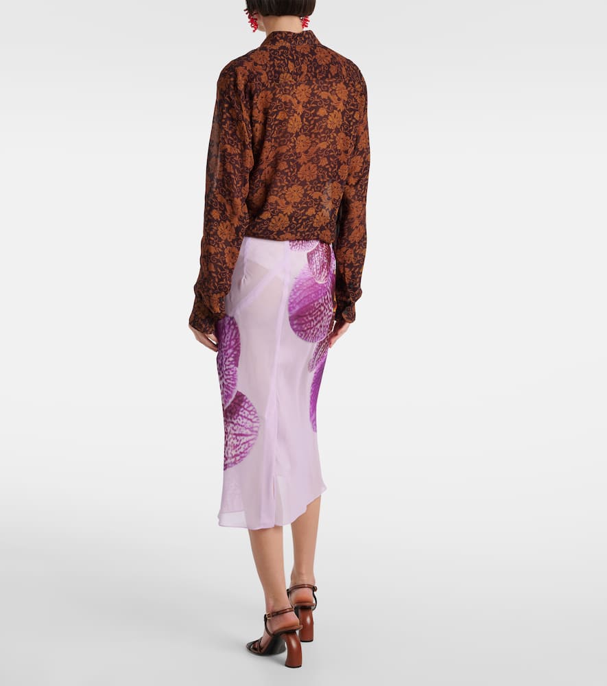 Printed silk midi skirt