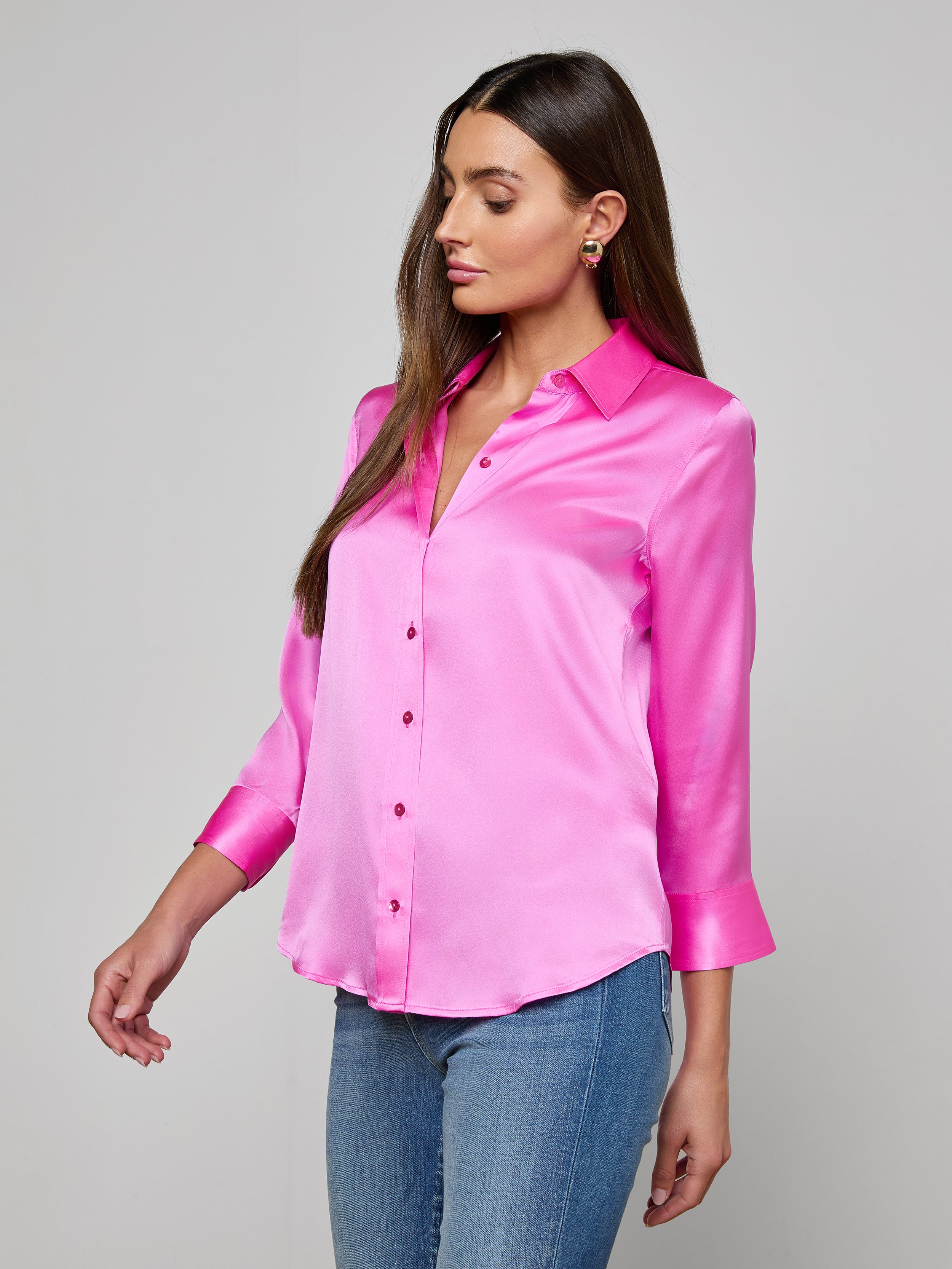 Dani Silk Blouse Top In Fuchsia