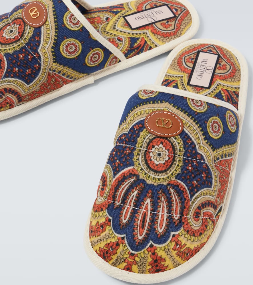 Paisley denim slides