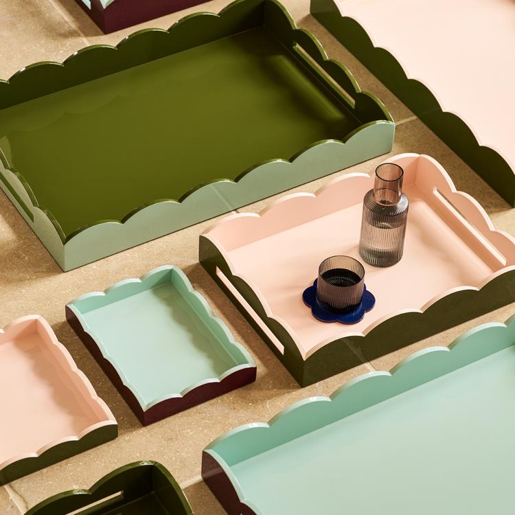 Khaki & Pink Lacquered Scallop Small Two-Tone Tray