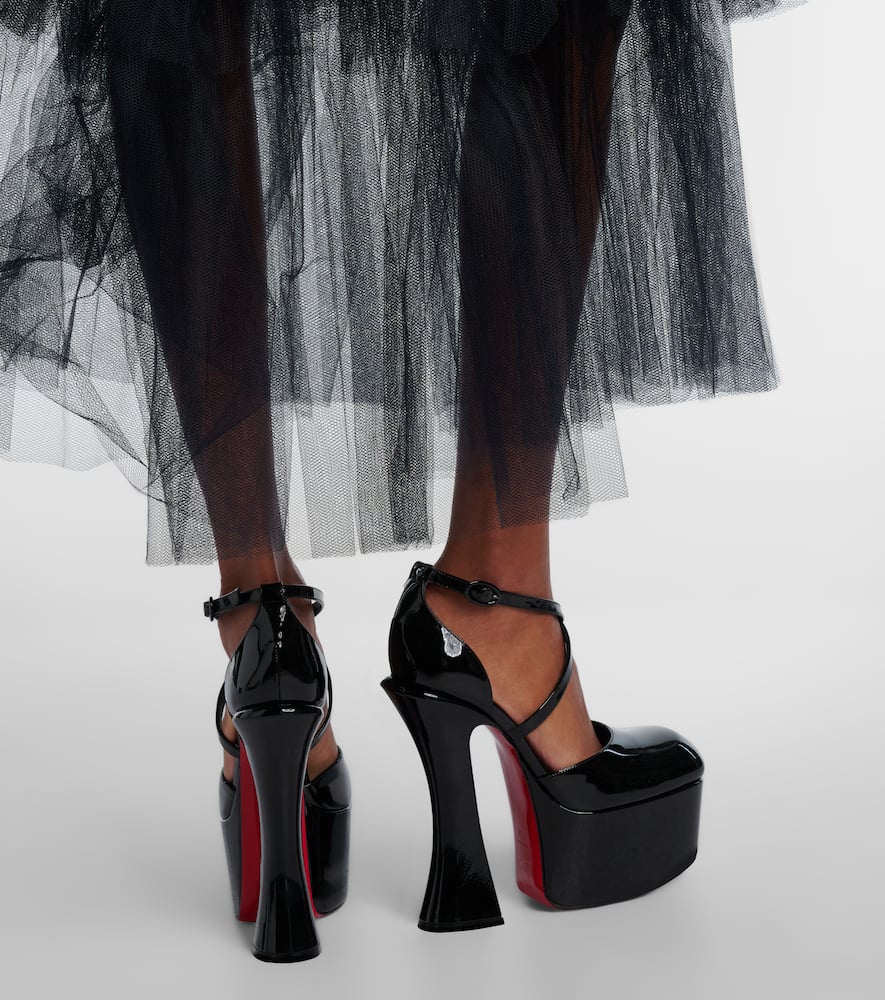 Aqua patent leather platform pumps