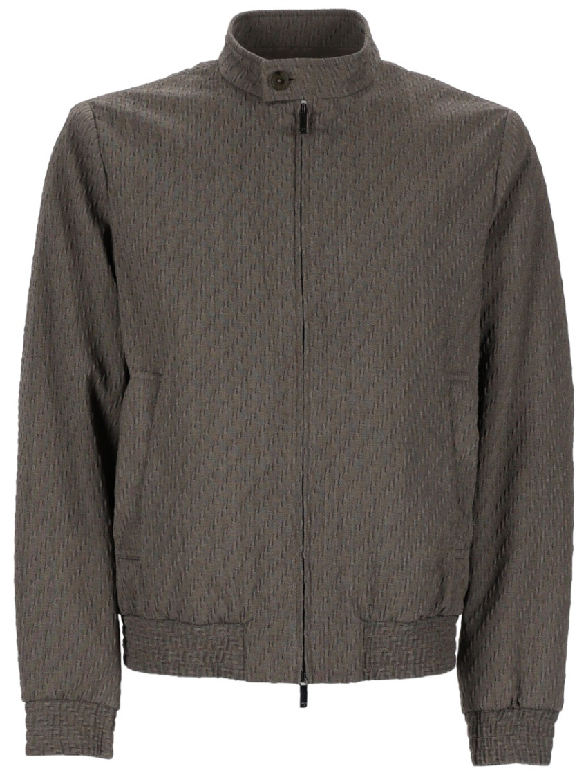 Emporio Armani - stand collar textured blouson jacket