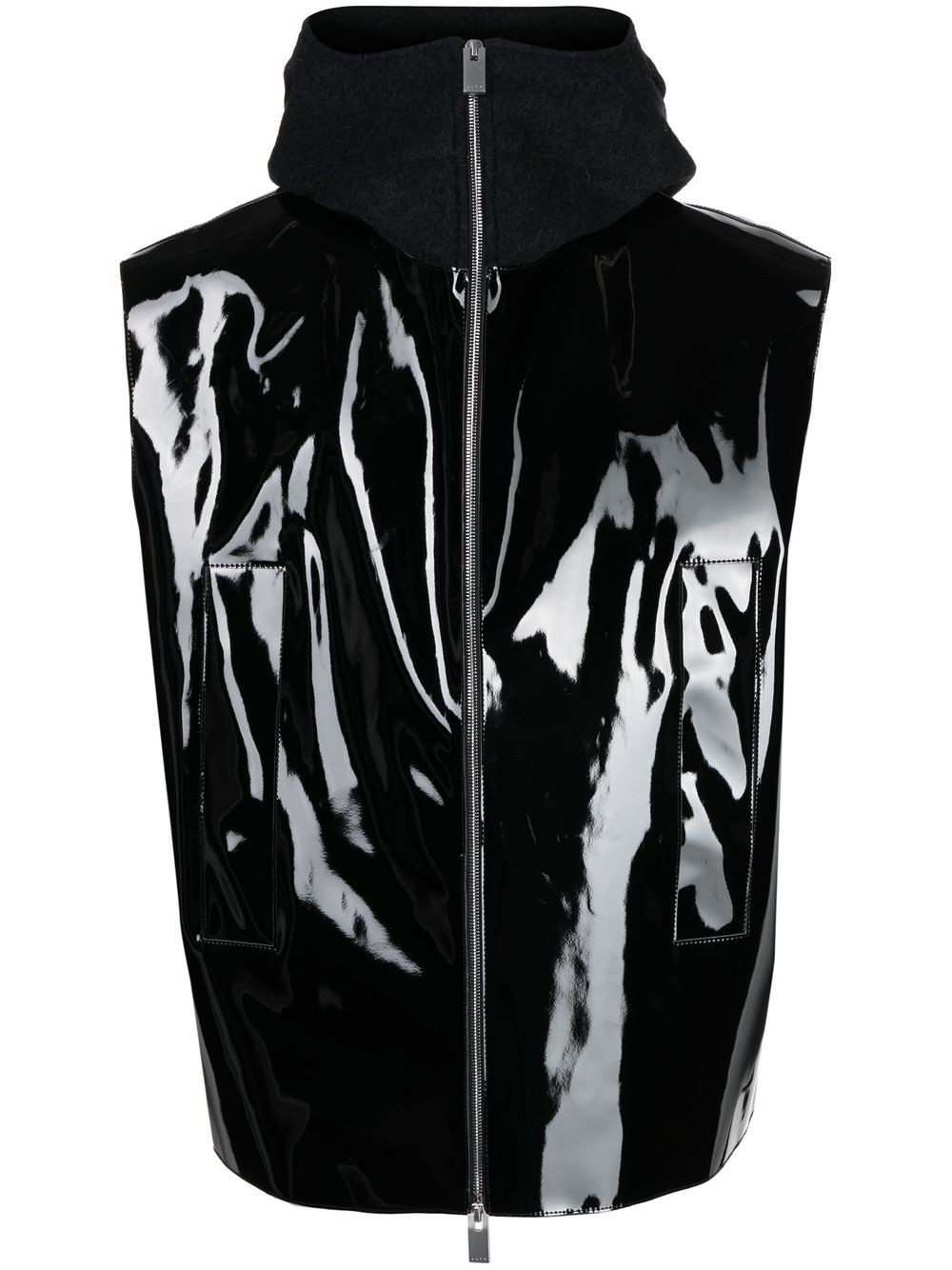 High-shine finish sleeveless vest - Black