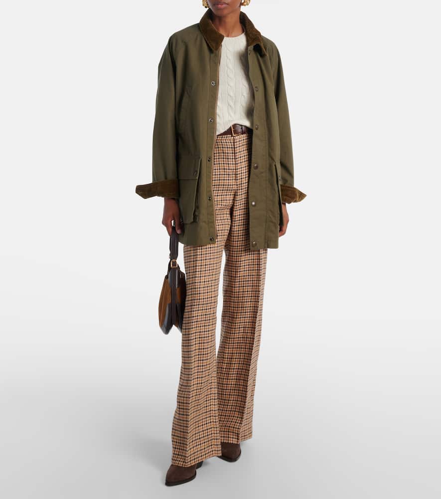 Checked linen straight pants