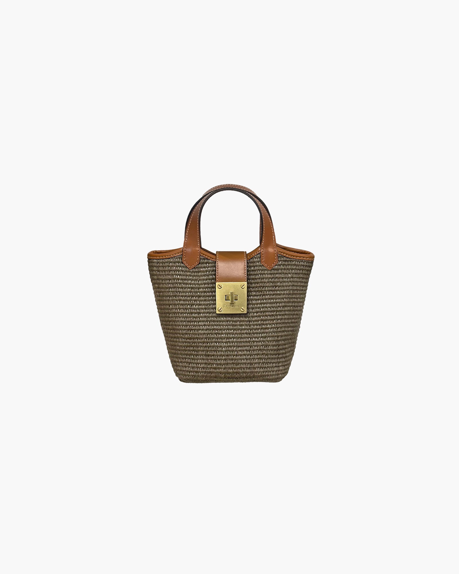 Mini Myka Straw Bag - Black - Women's Compact Bucket Bag with Leather Handles and Turn Lock Closure