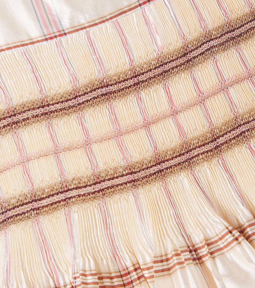 Duchesse checked smocked silk dress