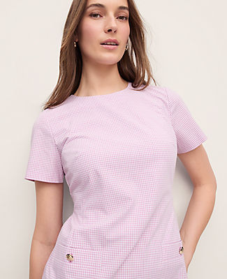 Ann Taylor Gingham Button Pocket Shift Dress