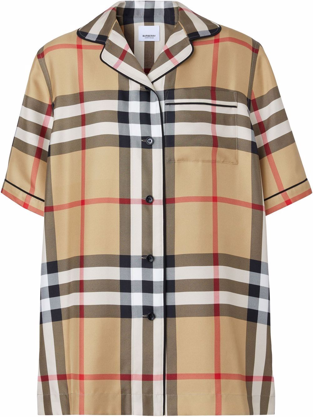 Vintage Check silk pajama shirt - Neutrals