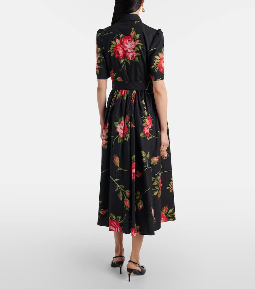 Belted floral cotton shirt midi dress