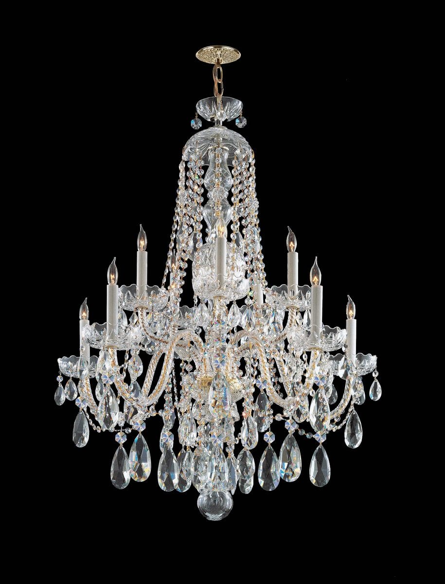 Traditional Crystal 10-Light 35" Traditional Chandelier in Polished Brass with Clear Hand Cut Crysta