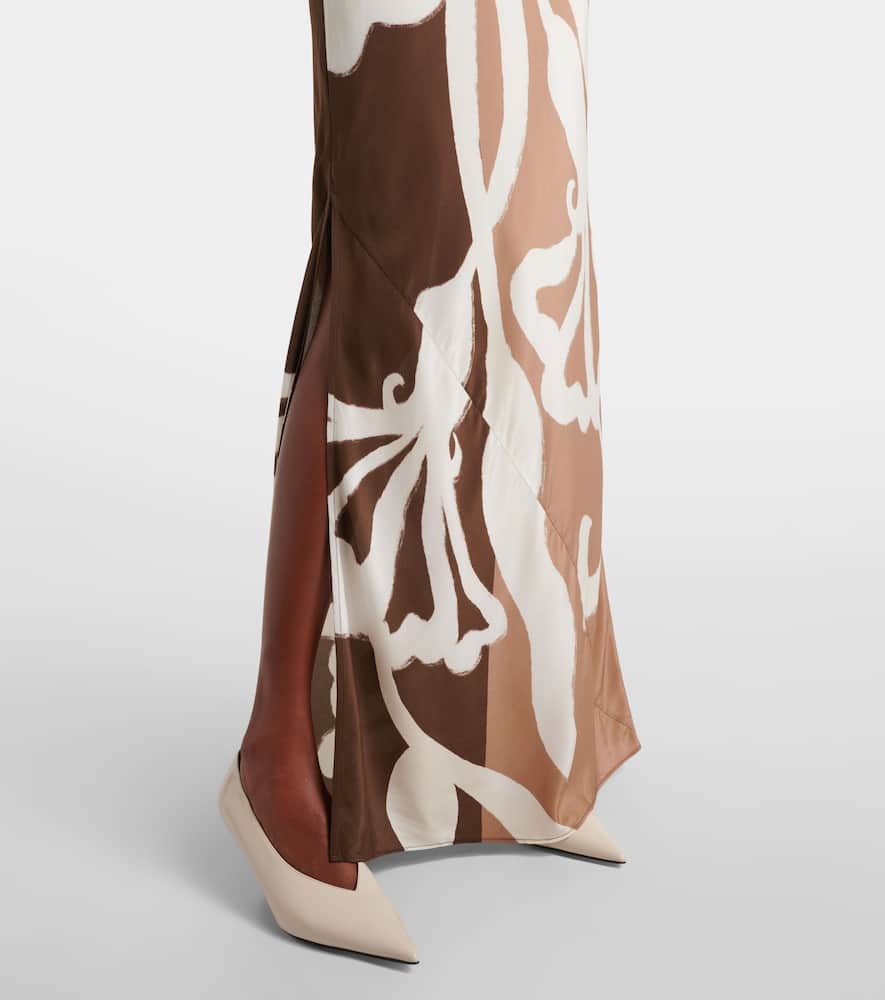 Floral printed silk satin maxi dress