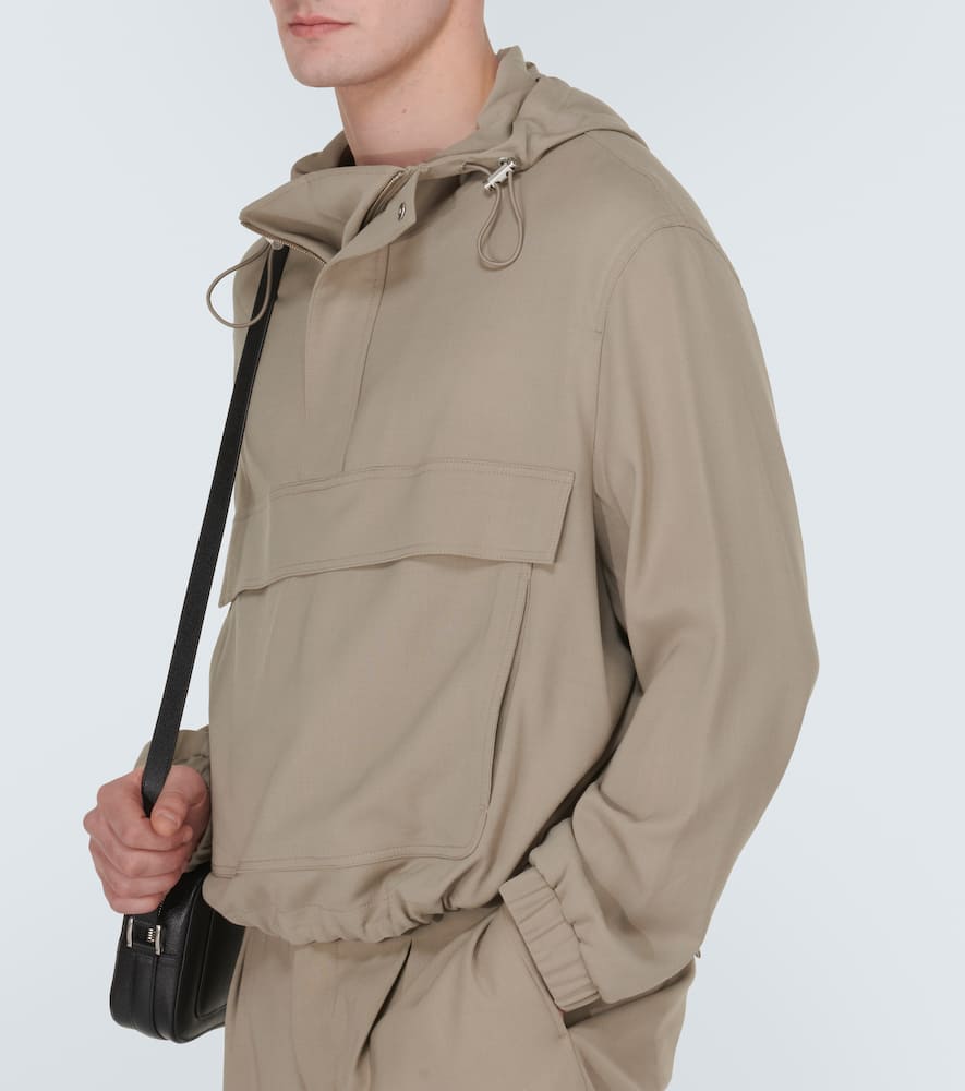 Hooded half-zip twill jacket