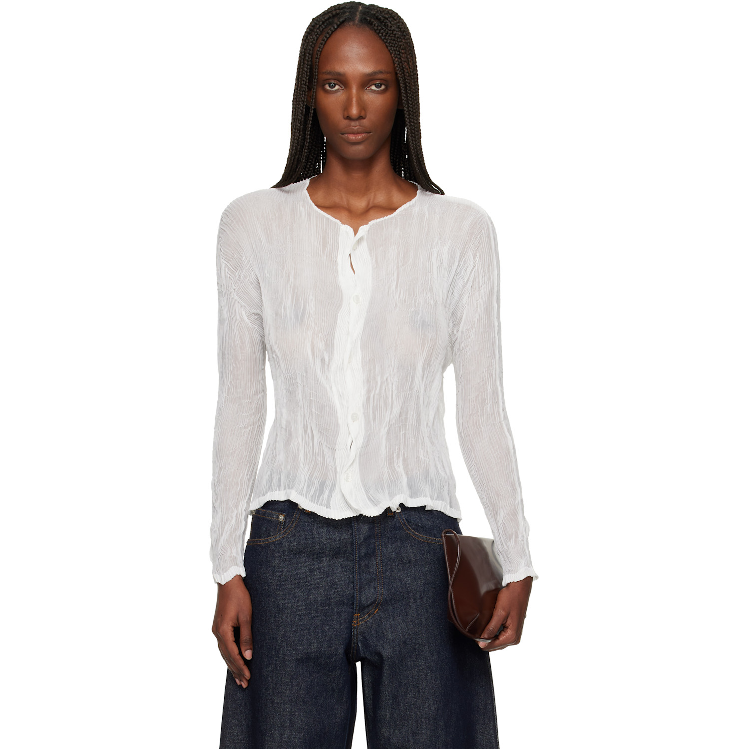 White Chiffon Twist Cardigan