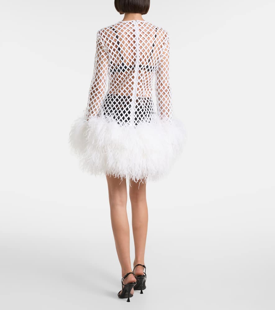 Feather-trimmed sequined minidress