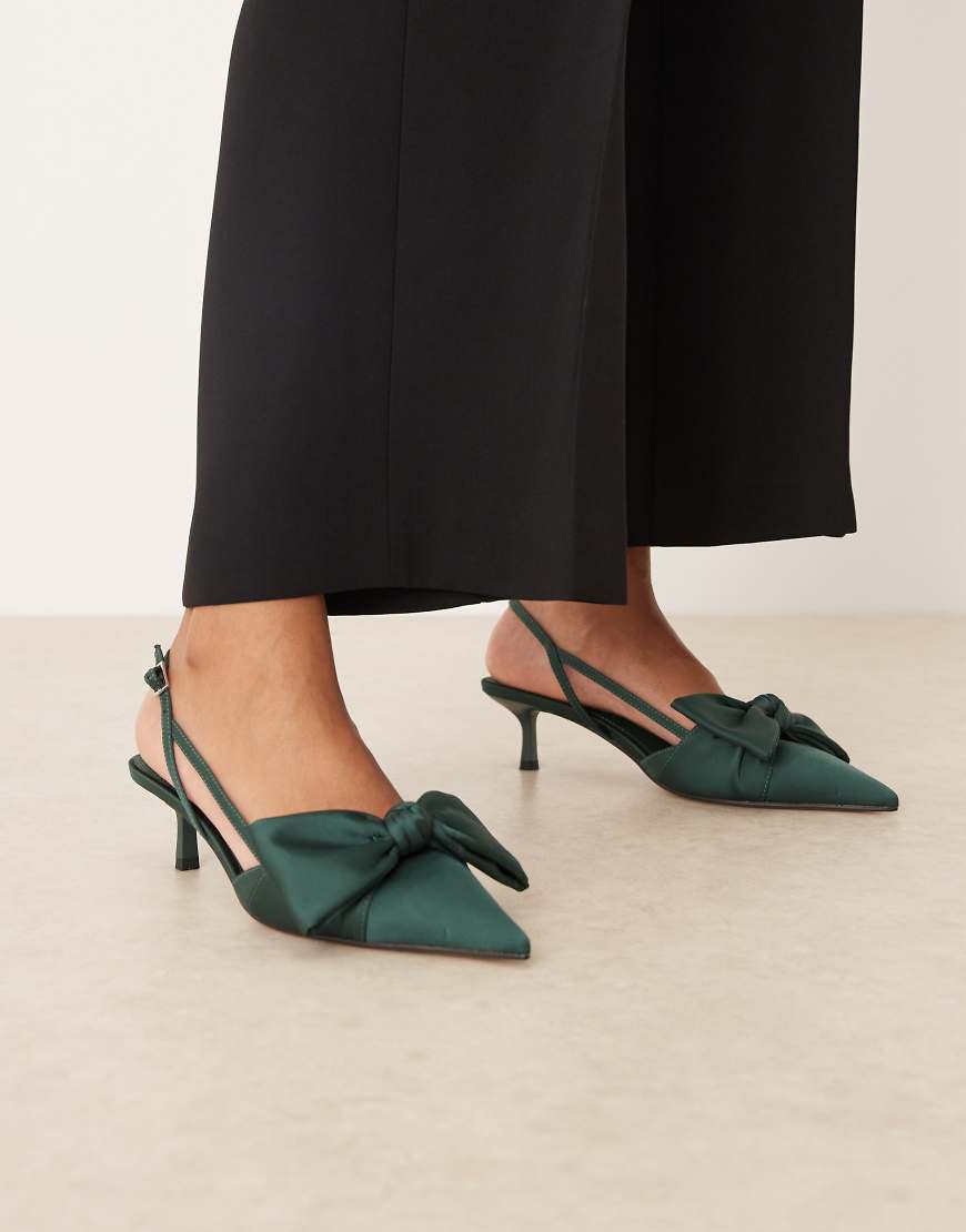 Sunshine kitten heel slingback shoes in forest green
