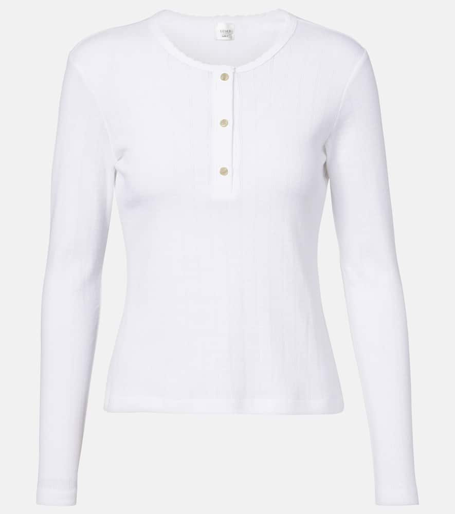 Pointelle cotton Henley shirt
