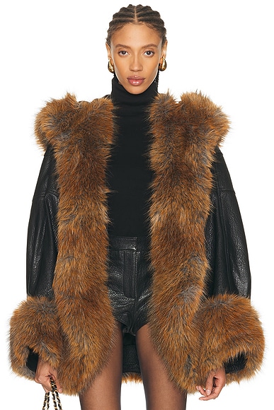 Retrofete Laurene Coat in Black & Red Fox - Black. S also in