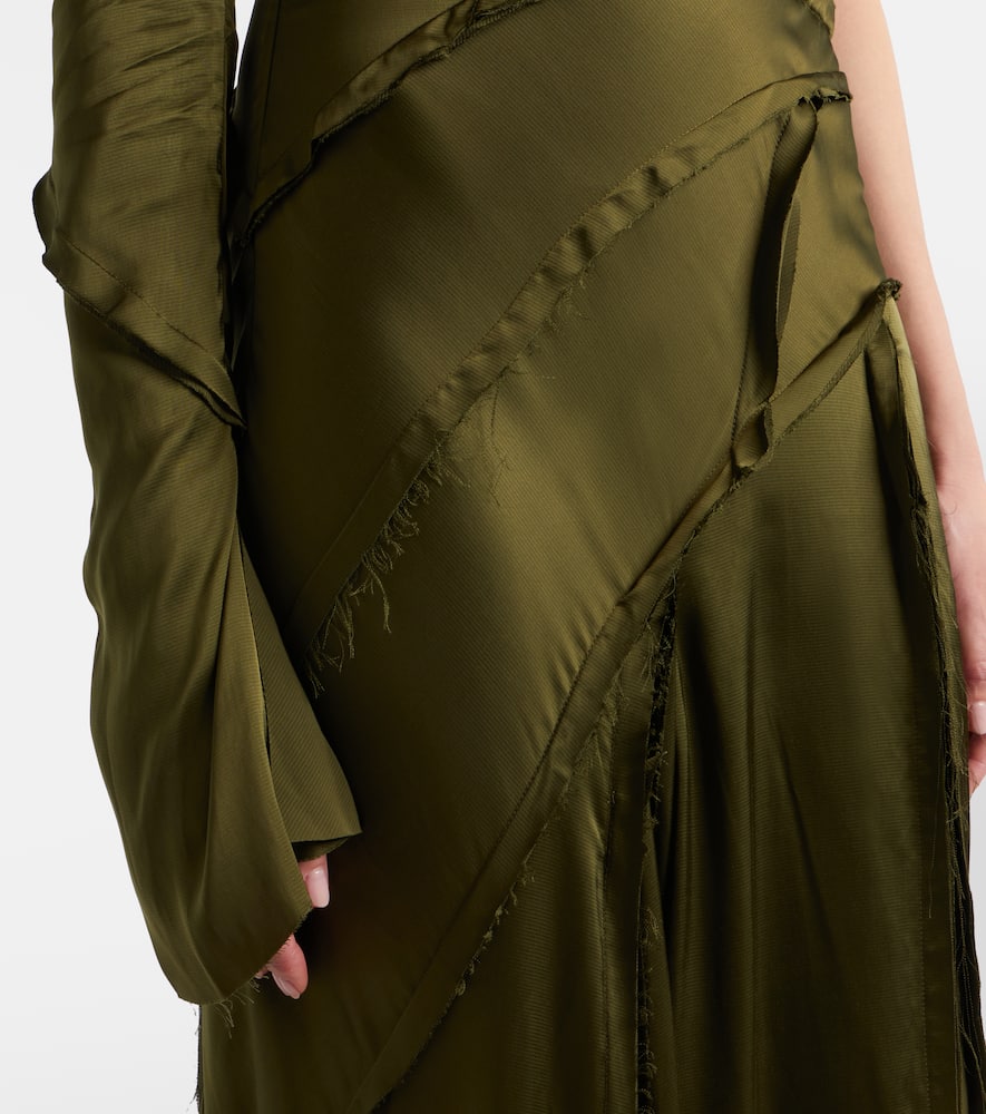 Asymmetric lace-trimmed satin gown