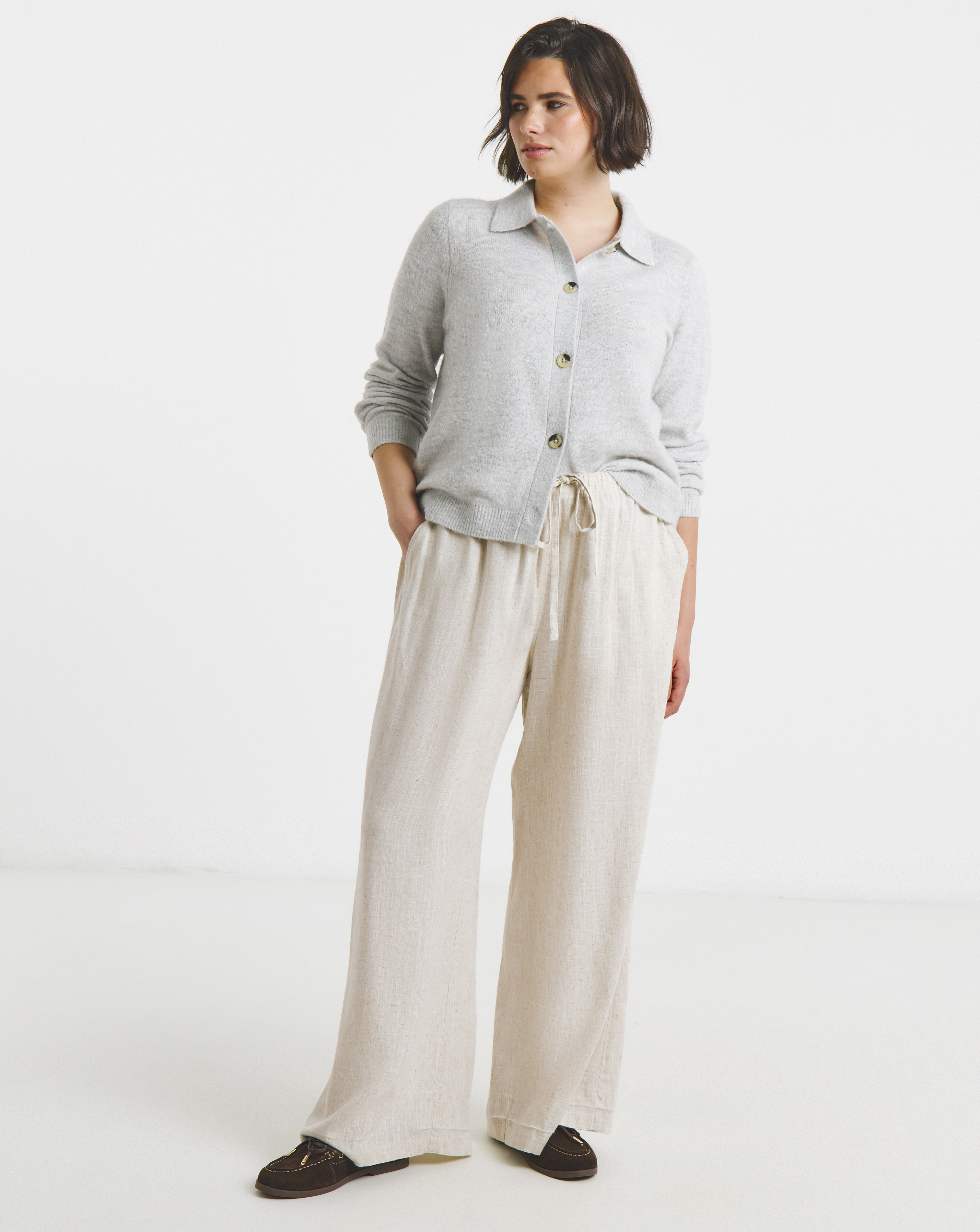 Tie Waist Wide Leg Linen Mix Trouser