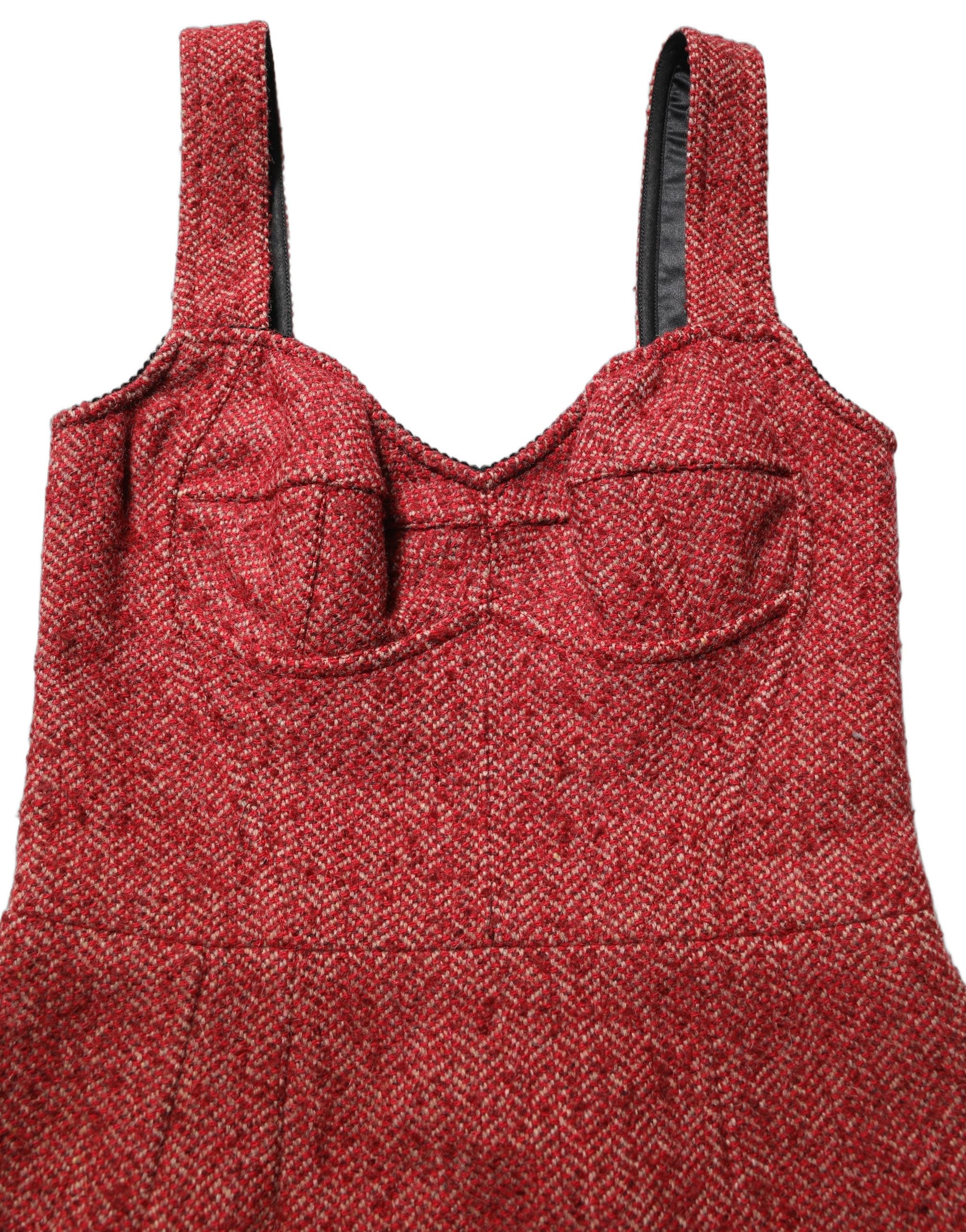 Tweed Belted A-Line Mini Dress — Red