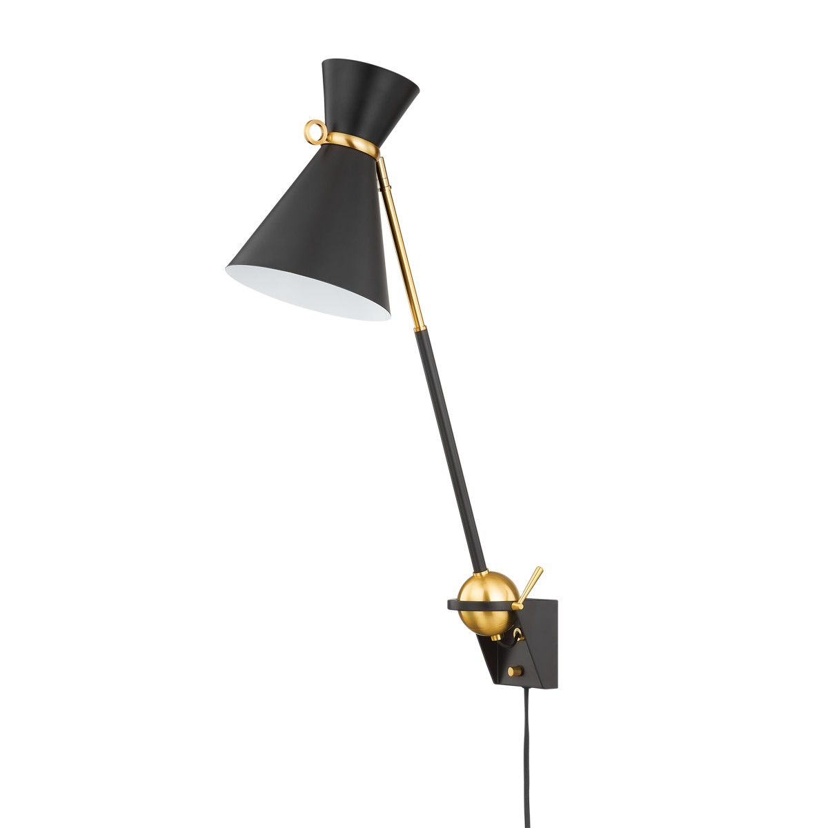 Winsted 1-Light Wall Sconce in Aged Brass with Soft Black