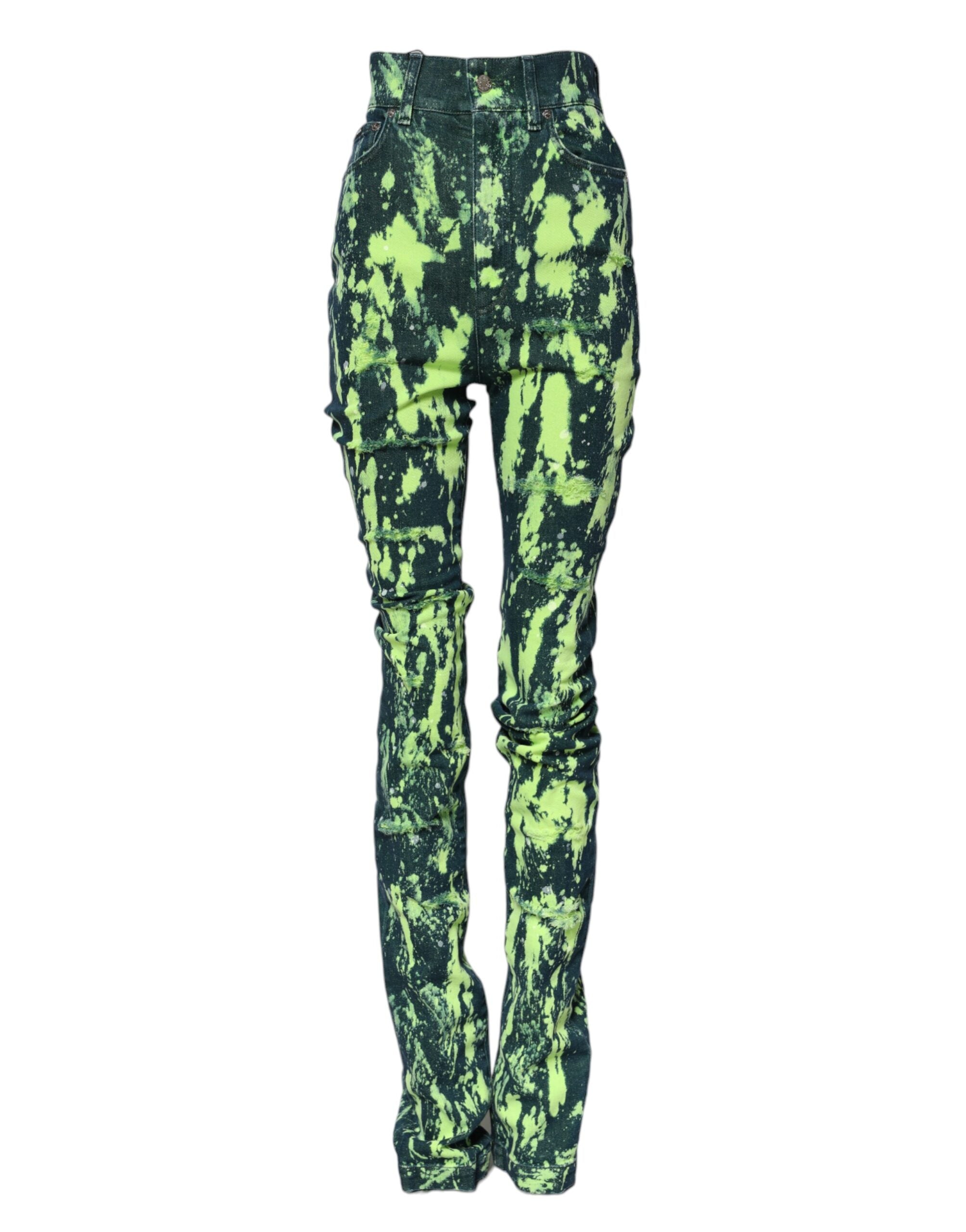 Splash-Print Denim Jeans — Green
