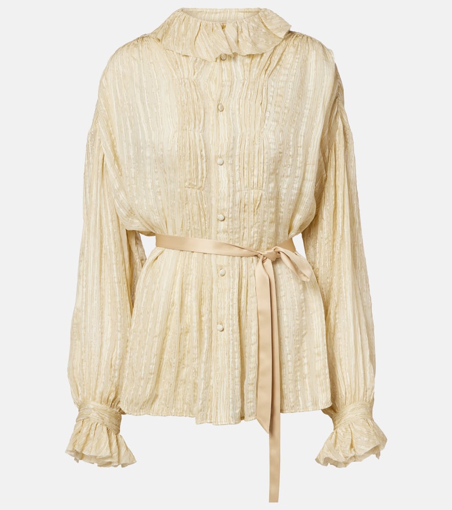 Pleated silk-blend blouse