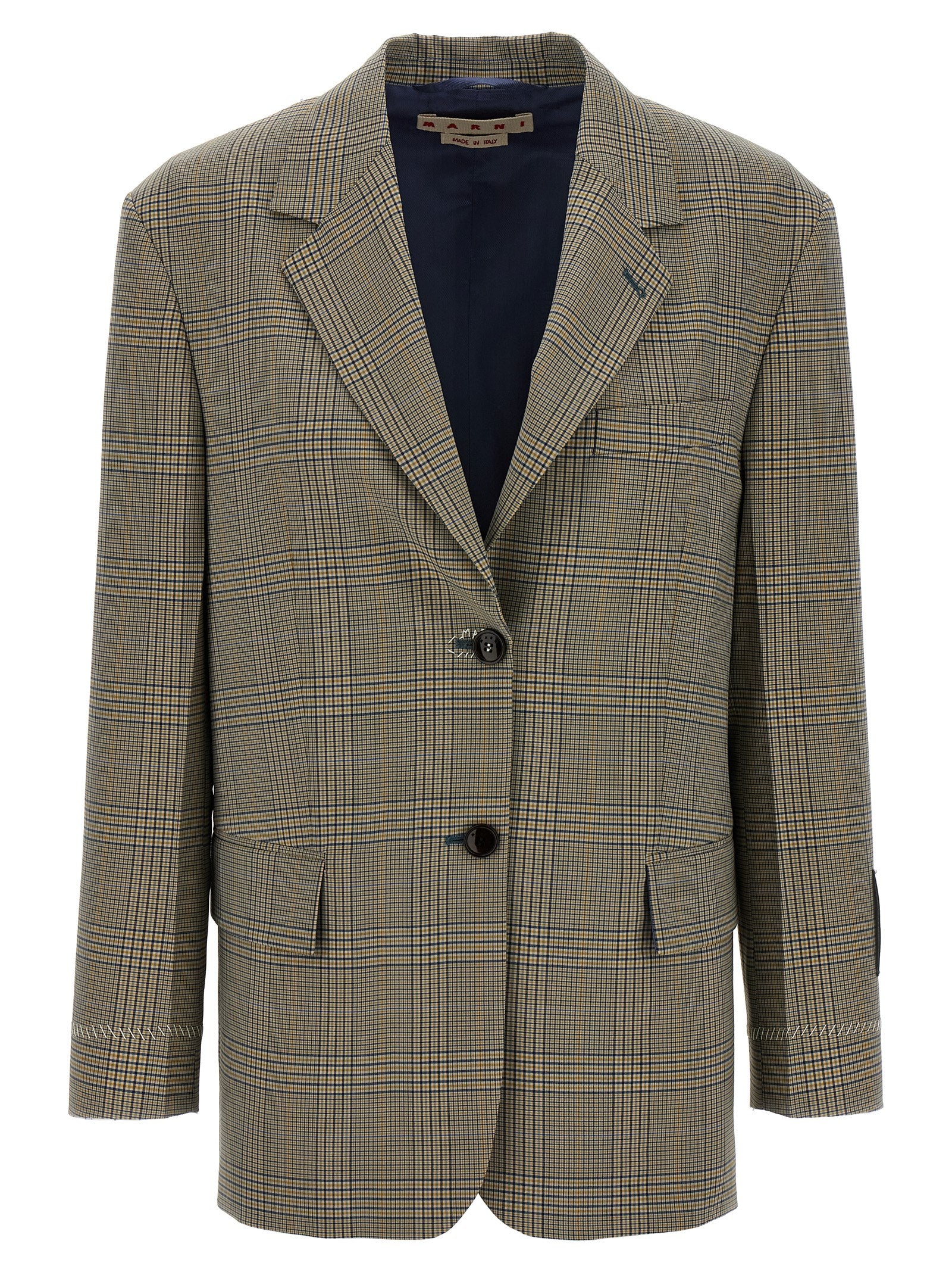 Prince of Wales Check Wool Blazer — Beige