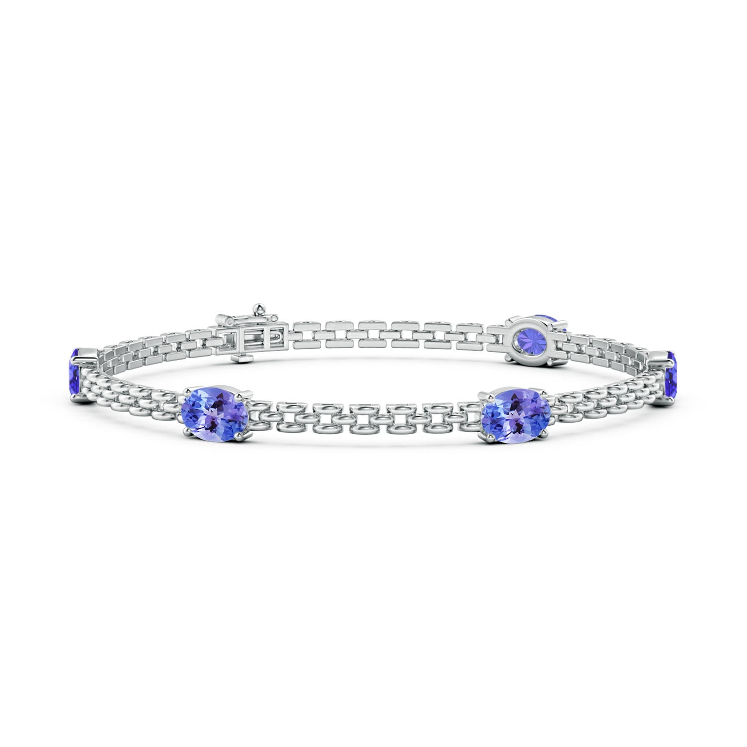 Angara 4.0 Carats Five Stone Oval Tanzanite Station Link Bracelet in 14K White Gold