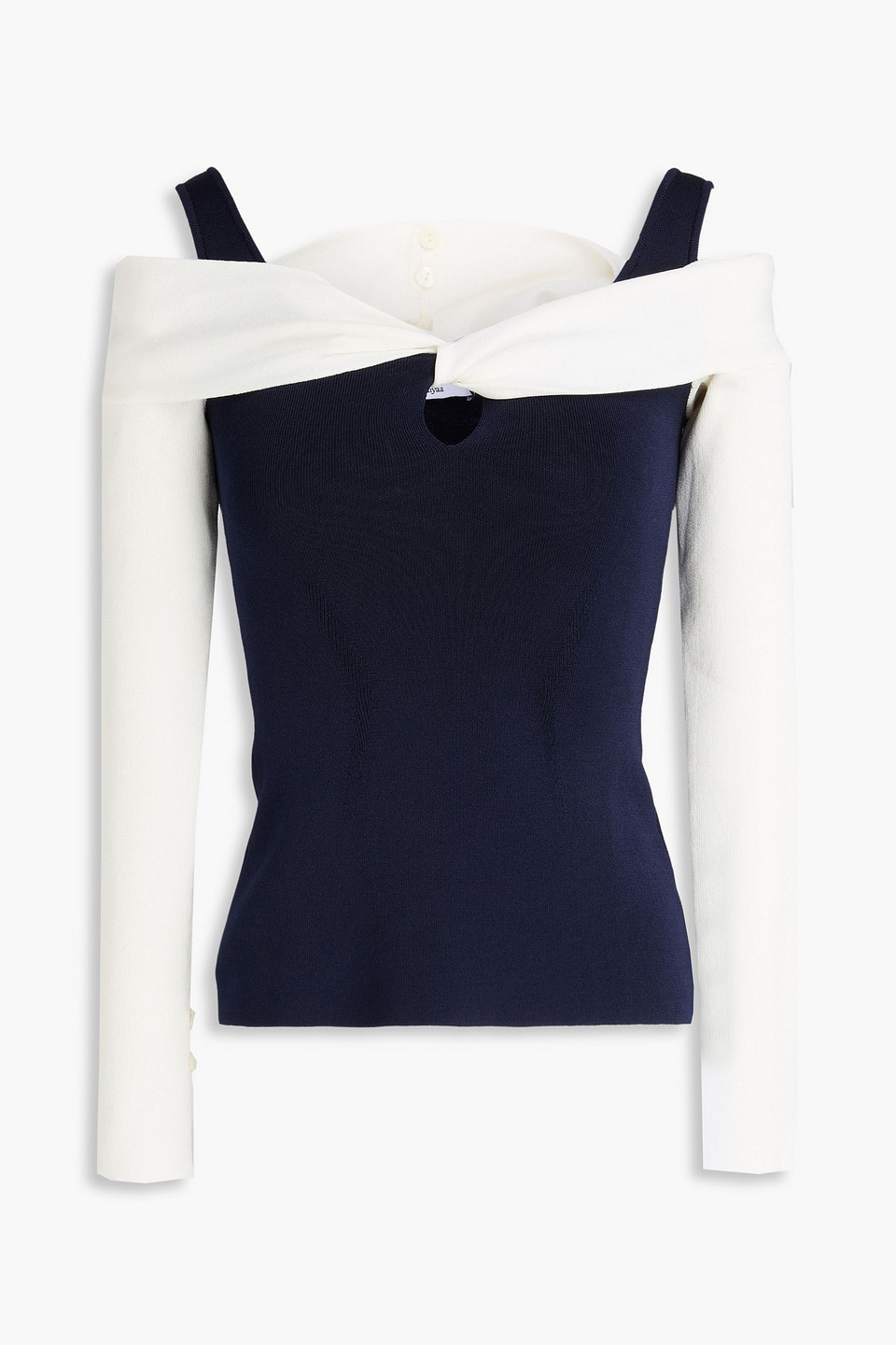 Klaudia cold-shoulder two-tone stretch-knit top - Blue - XS