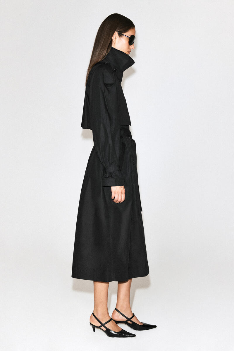 Mock-Neck Cotton Trench Coat