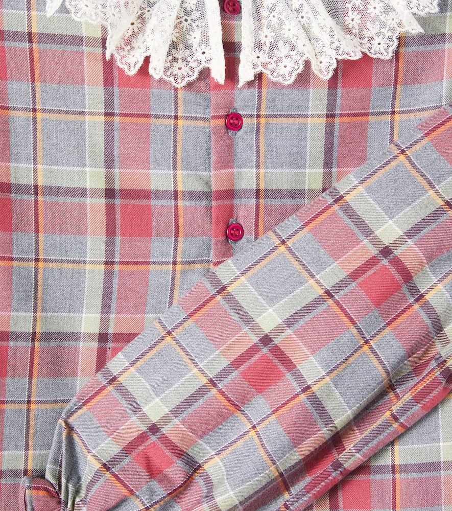 Checked lace-trimmed cotton dress
