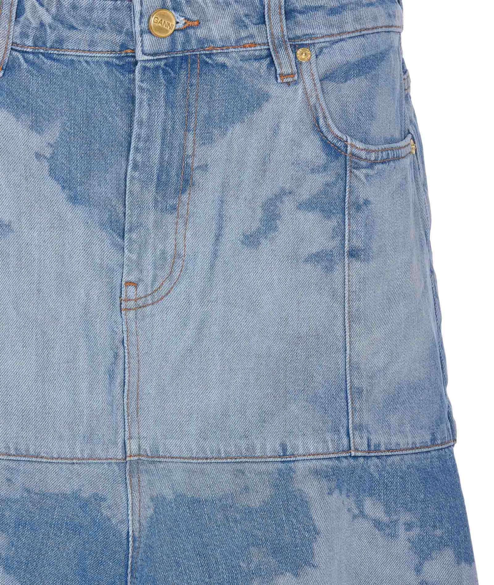 Bleach Flounce Midi Denim Skirt