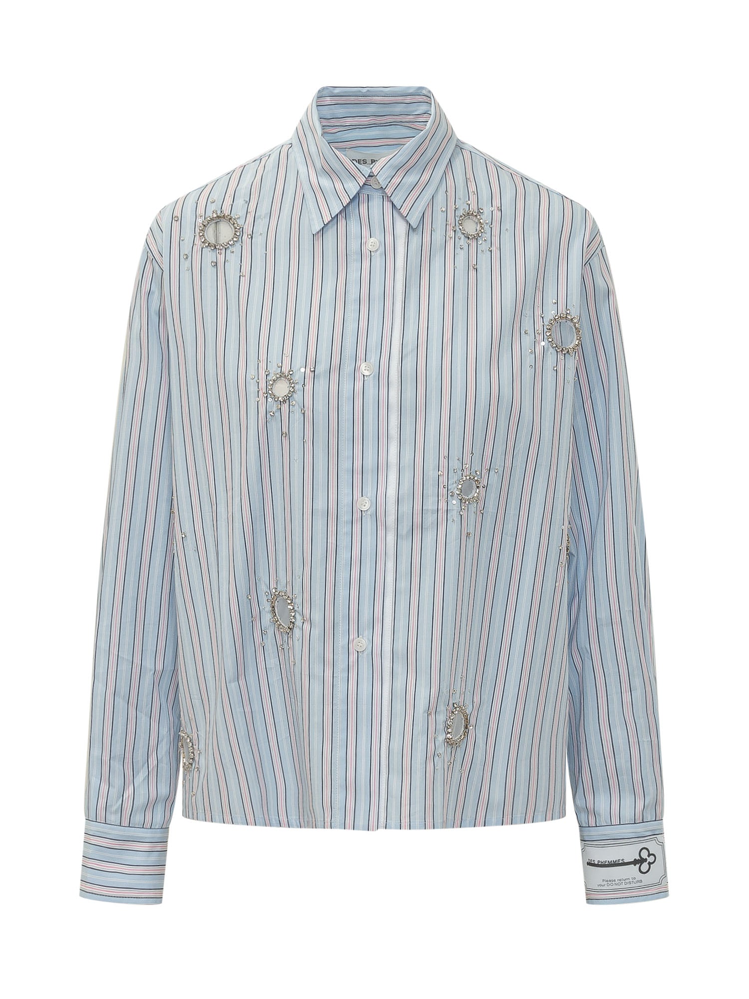 Striped Mini Shirt with Unique Embellishments