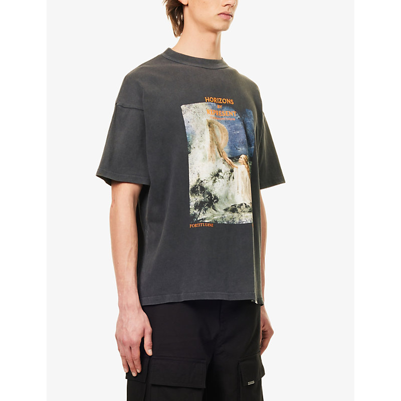 Mens Aged Black Higher Truth Branded-print Short-sleeved T-shirt