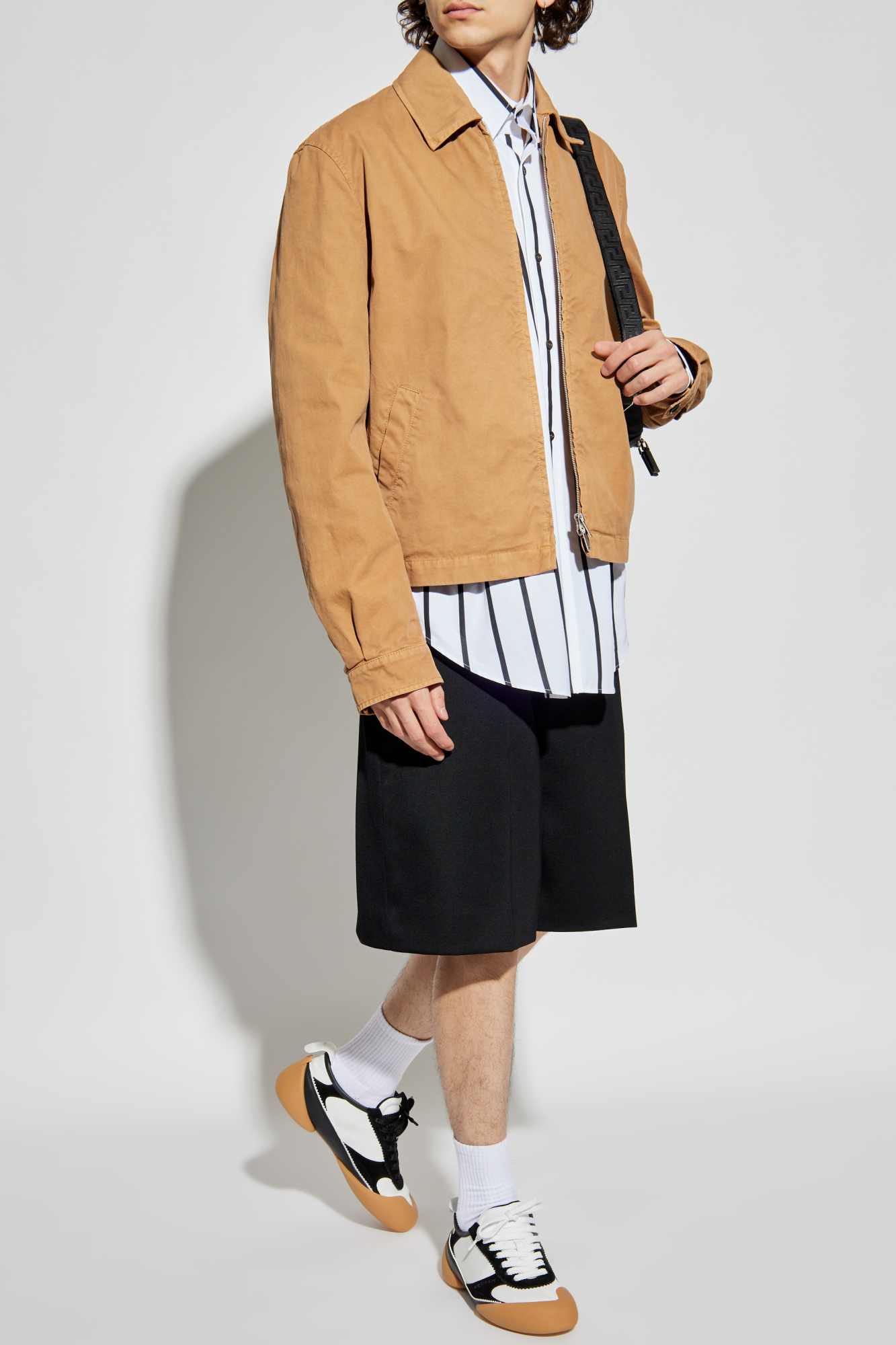 Cotton Jacket With Logo Patch, Men's, Beige