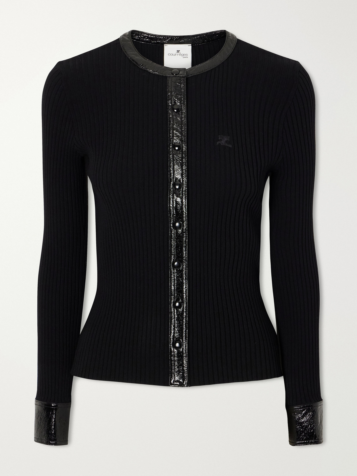 Logo-embroidered Ribbed-knit Cardigan - Black