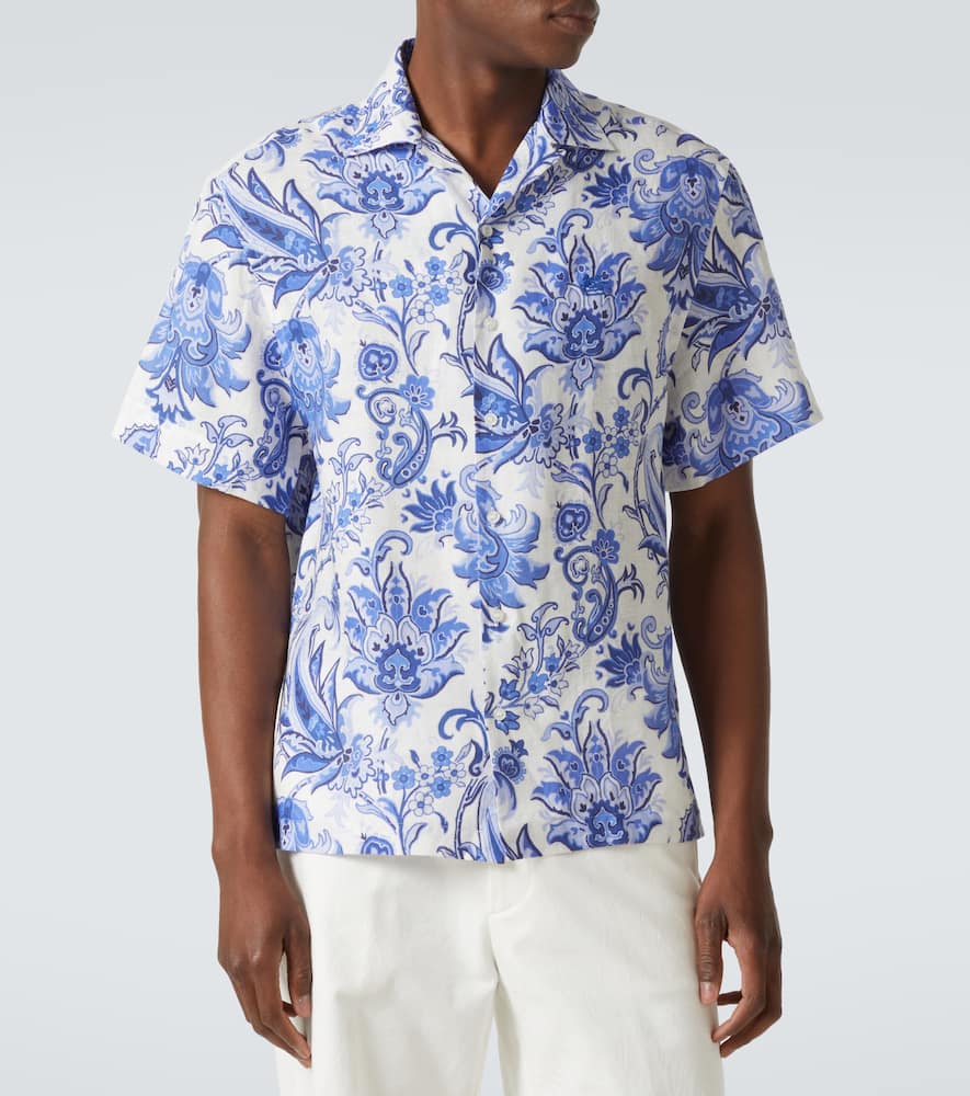 Printed linen bowling shirt