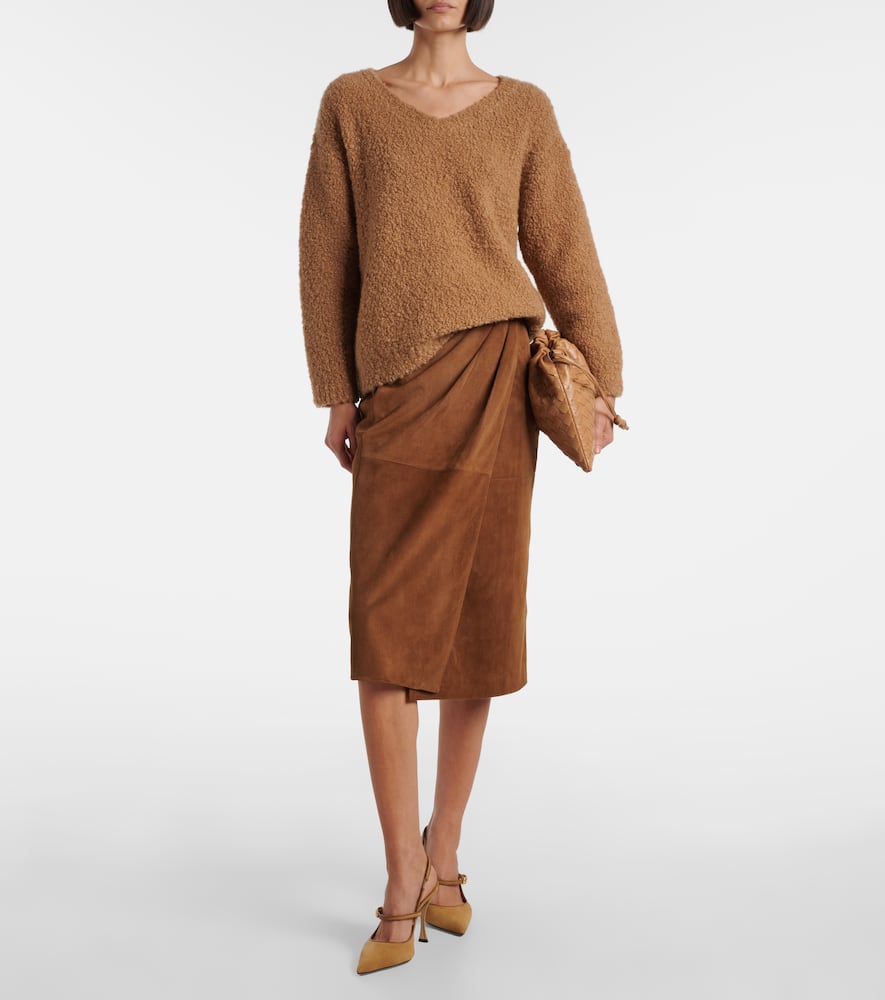Jerez gathered suede pencil skirt