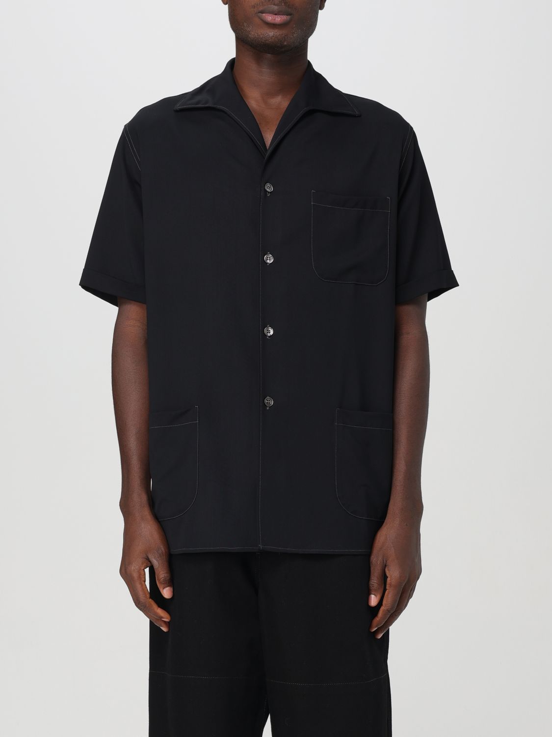 Short-sleeve wool shirt - Black